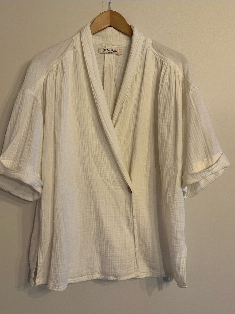 We The Free Cream Wrap-Front Gauze Blouse